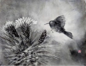 「蜂鳥」 水墨画 F6 松尾好高 「蜂鳥」 水墨画 F6 松尾好高